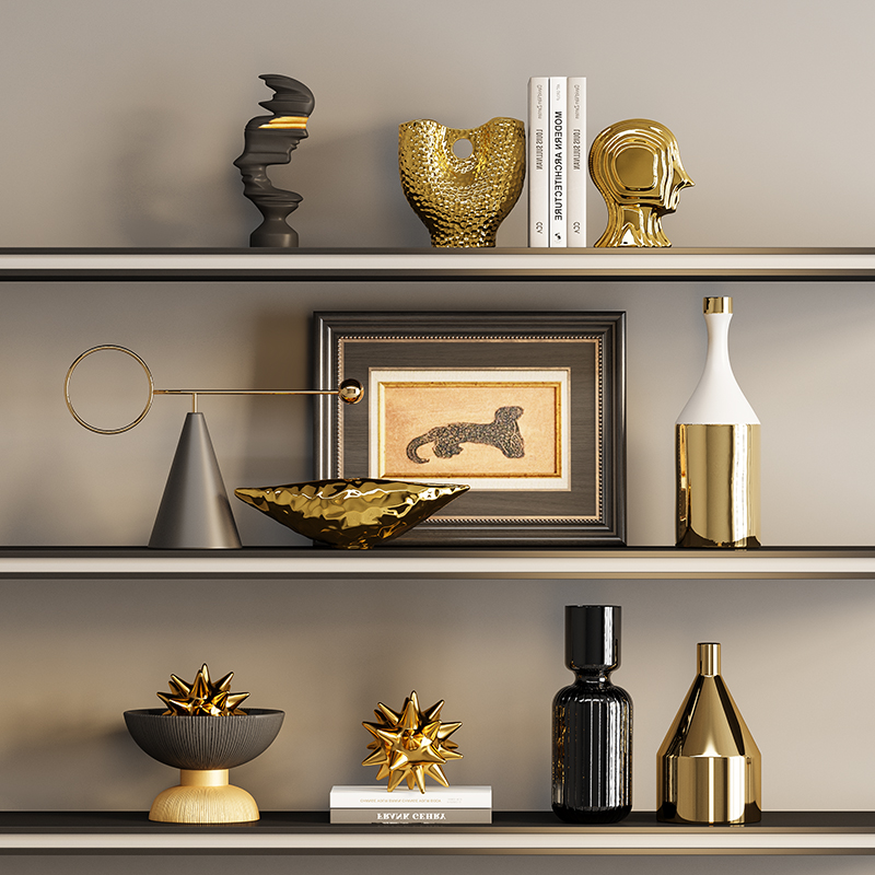 意式轻奢高级感黑金艺术摆件客厅样板房酒柜电视柜壁龛小众装饰品