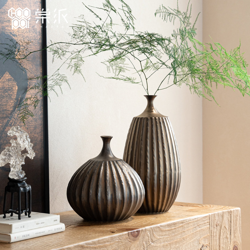 中古侘寂风枪色锯齿陶瓷花瓶样板房酒店民宿玄关手工花器软装饰品,家居饰品,装饰摆件,淘宝优惠券,粉丝福利购,淘宝优惠卷