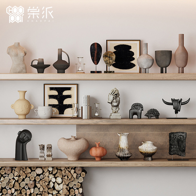 中古侘寂风高级感小众摆件样板房酒店民宿宋代美学家居书柜装饰品