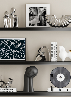 意式轻奢电视柜开放格几何摆件别墅客厅样板房高档银色系壁龛软装