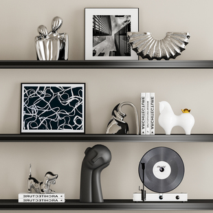 意式轻奢电视柜开放格几何摆件别墅客厅样板房高档银色系壁龛软装