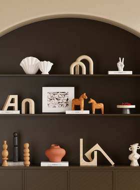 中古风客厅背景墙壁龛摆件样板房别墅高级感侘寂酒柜小众软装饰品