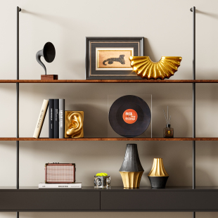 意式高级感客厅电视柜软装摆件样板房书柜背景墙开放格壁龛装饰品