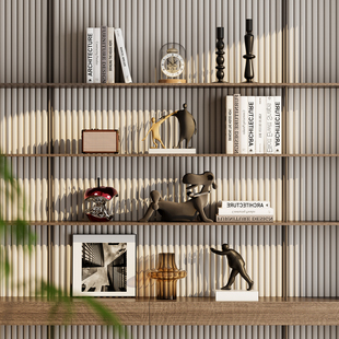 现代轻奢客厅电视柜开放格摆件意式高级感办公室书柜背景壁龛软装