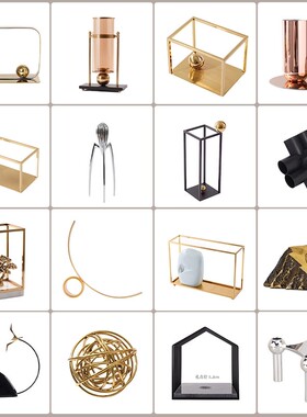 【清仓】意式轻奢几何抽象金属高档工艺品样板房客厅软装饰品摆件