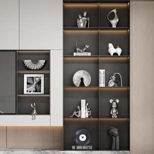 意式现代高级感电视柜摆件客厅样板房酒柜开放格壁龛银色软装饰品