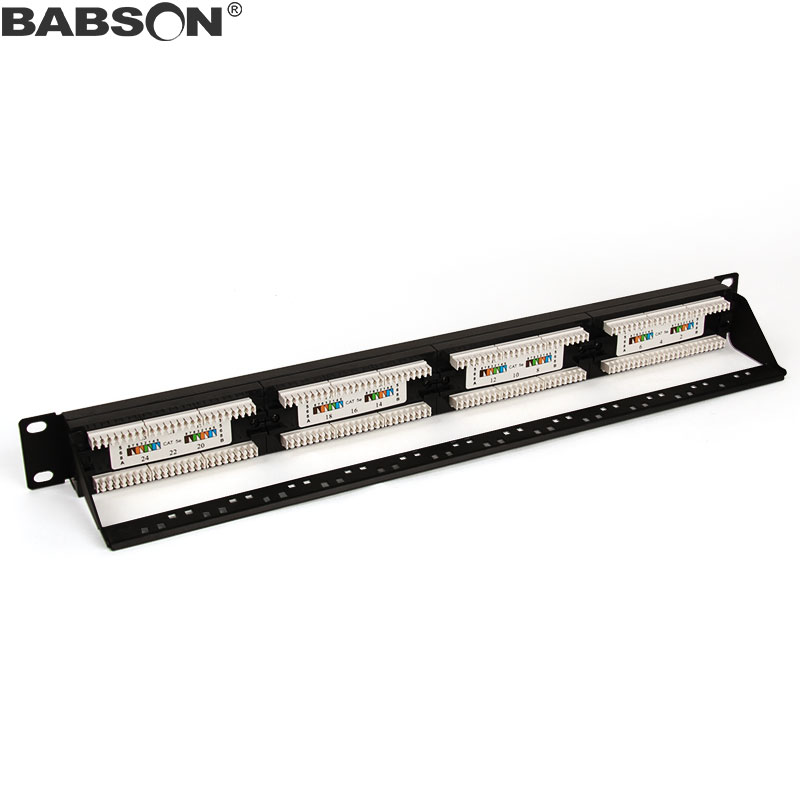 BABSON百森 CAT5e超五类非屏蔽24口RJ45/11网线网络跳线模块配线架19英寸机架式1U理线槽架