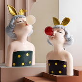 轻奢风吹泡泡女孩客厅样板间橱窗艺术感高级人物雕塑软装 饰品摆件