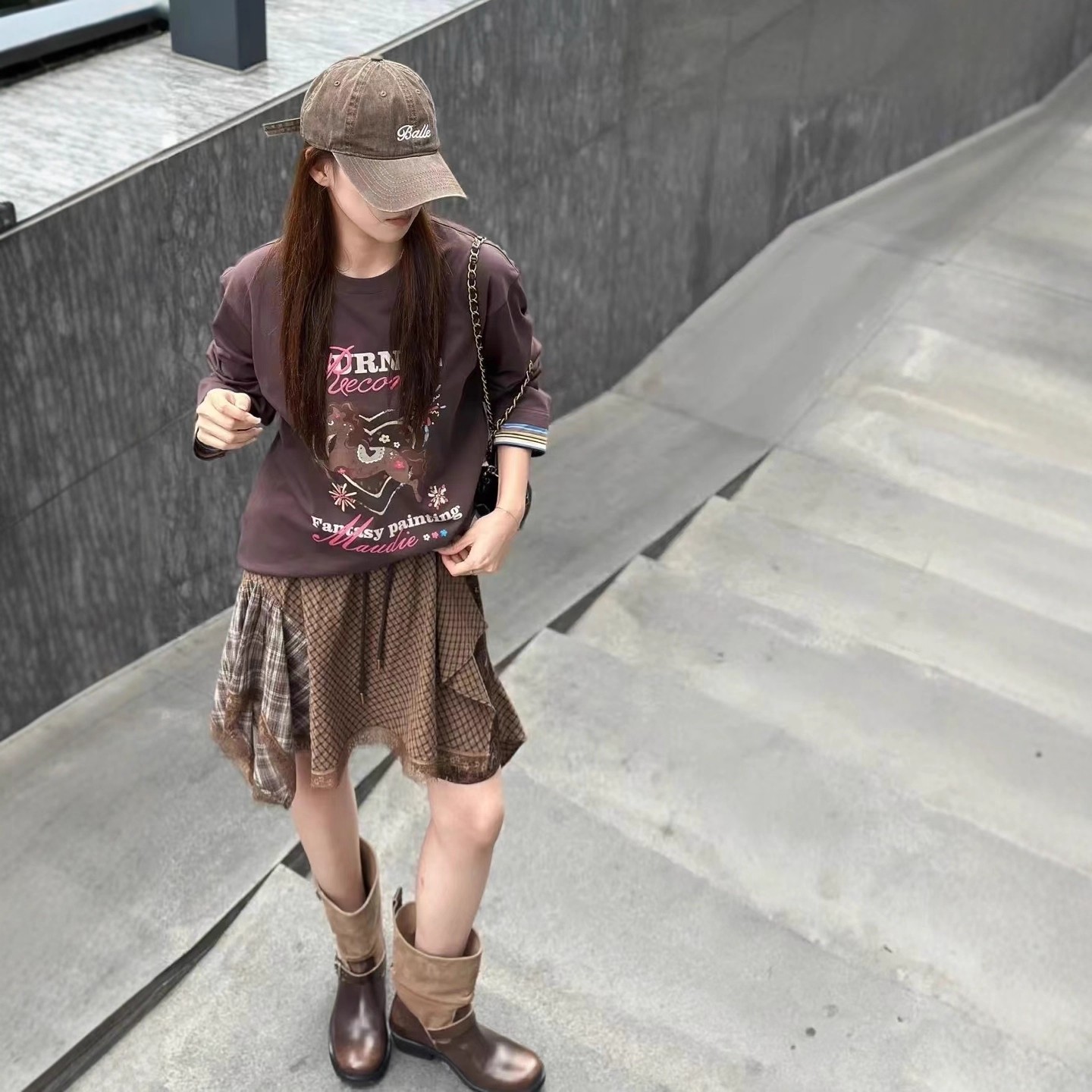 现货设计JJR双人T恤2025秋冬新品卡通图案圆领宽松休闲长袖T恤女