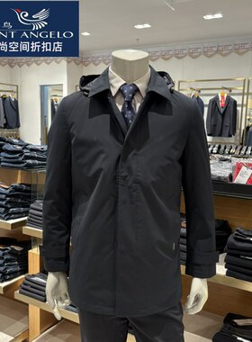 报喜鸟男士鹅绒服商务休闲内嵌羽绒翻领脱卸帽舒适版蓝色正品保暖
