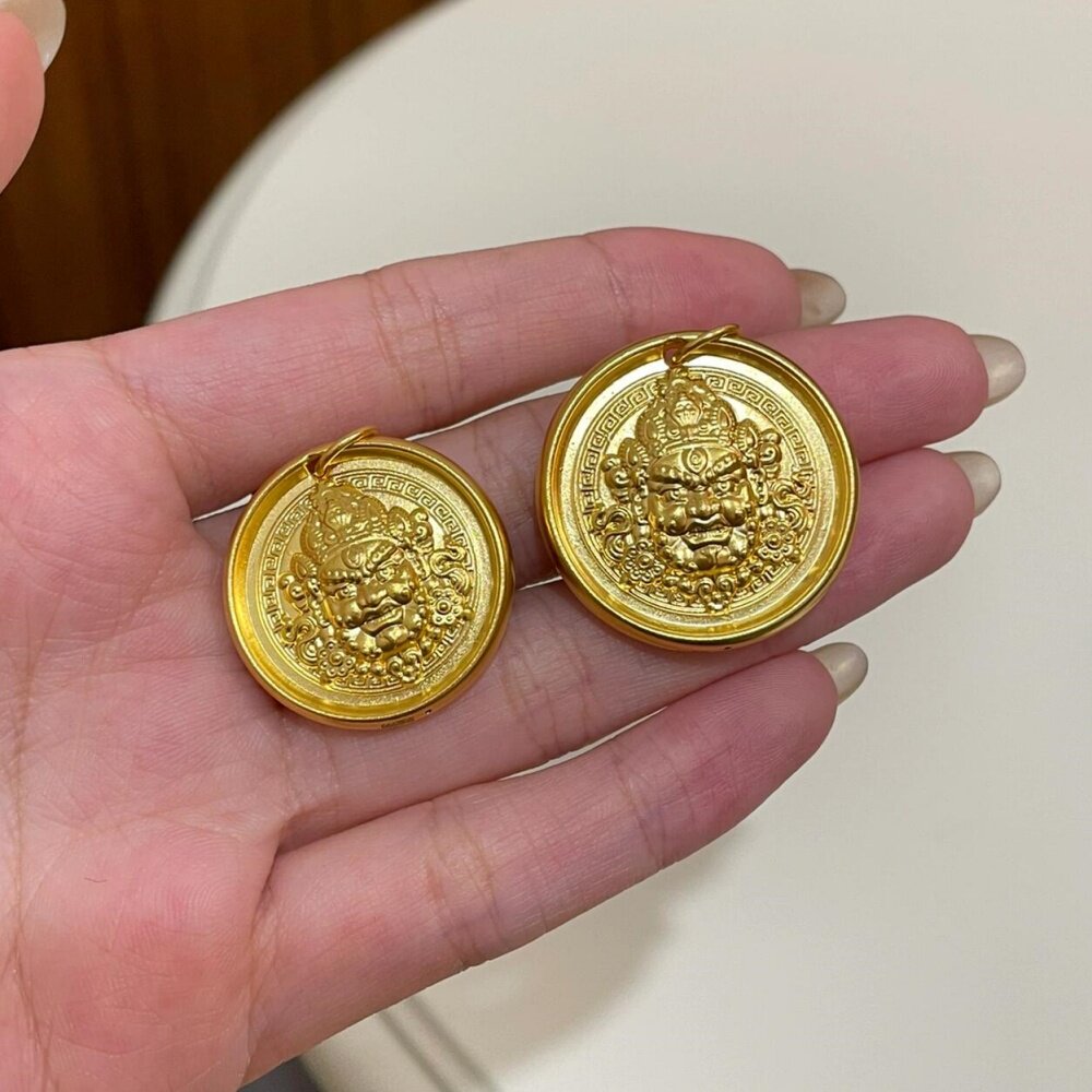 金包银黄财神吊坠项链男八宝罗盘圆牌锁骨链毛衣链生日礼物送女友