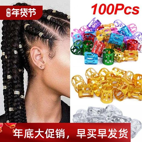 100pcs Gold Silver Dreadlock Hair Rings Adjustable Cuff