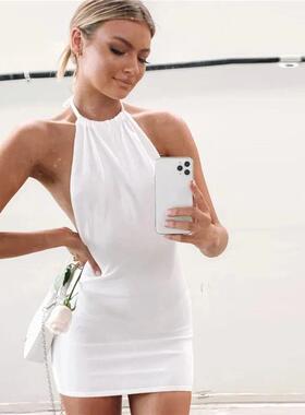 Women Sleeveless Backless Mini Skirt Dress 2023 Y2K Summer B