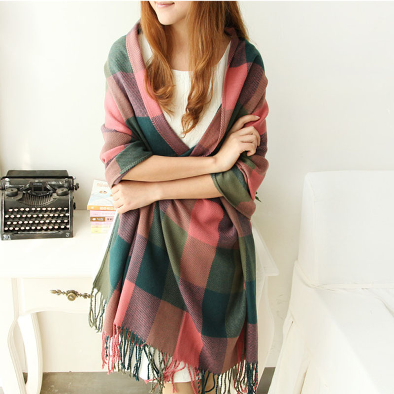 2024 New Women Long Cashmere Winter Wool Warm Shawl Plaid