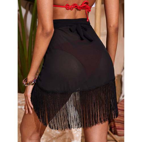 Fringe irregular perspective skirt woman流苏不规则透视半身裙