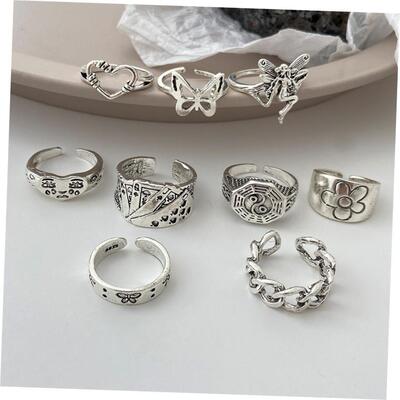 Vintage poker ring 9-piece set Mens womens 扑克牌戒指9件套