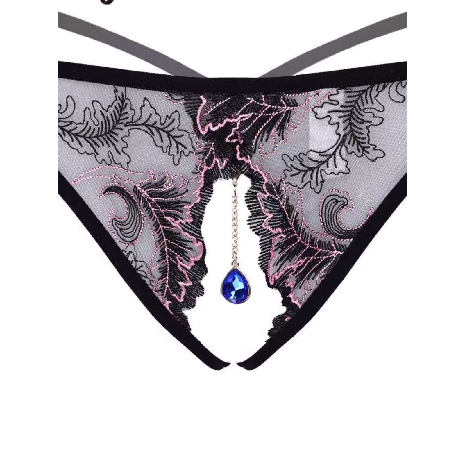 Fashionable embroidered open crotch thong 时尚刺绣开裆丁字裤