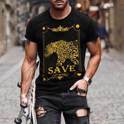 3D Digital Printing Short Sleeve T-Shirt印花修身运动男款上衣