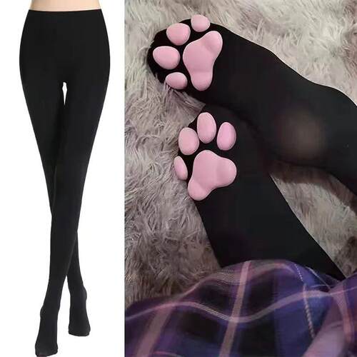 3D Cat Claw Foot Mat Solid Color Pantyhose Sexy Black White