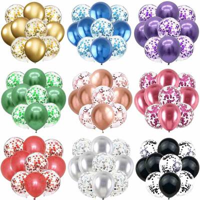 10PCS Gold Silver Metal Latex Confetti Balloons Baby Shower