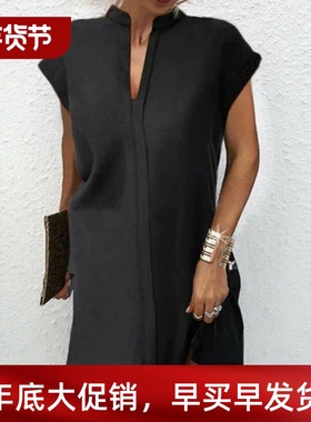 Women's light ripe solid color short-sleeved dress 连衣