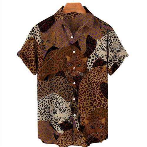 Short sleeve lapel color printed shirt短袖翻领彩色印花衬衫男