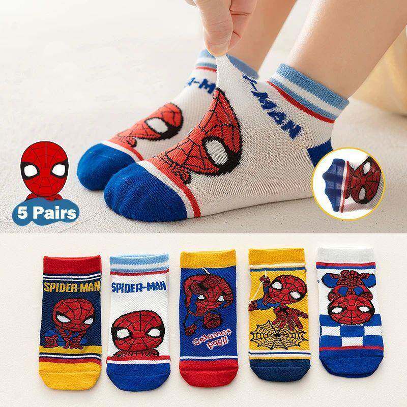 5 Pairs Children Socks Spiderman Anime Kids Boys Short Sock