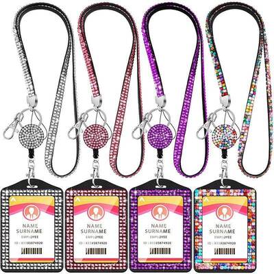 Rhinestone Badge Holder ID Lanyard Bling Crystal Necklace St