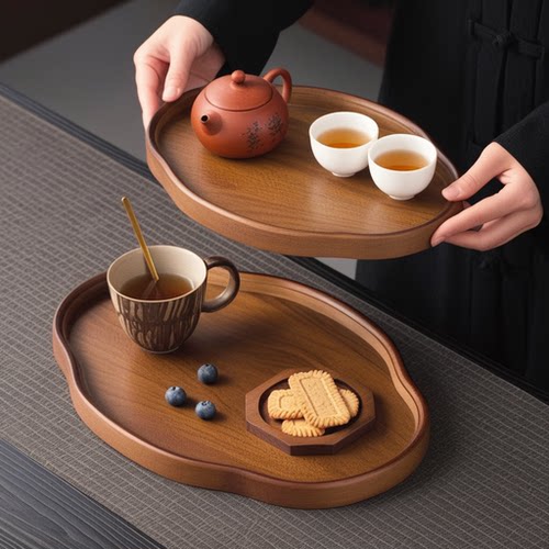 竹木胡桃色托盘商用餐厅家用下午茶蛋糕零食干果盘精致木质收纳盘
