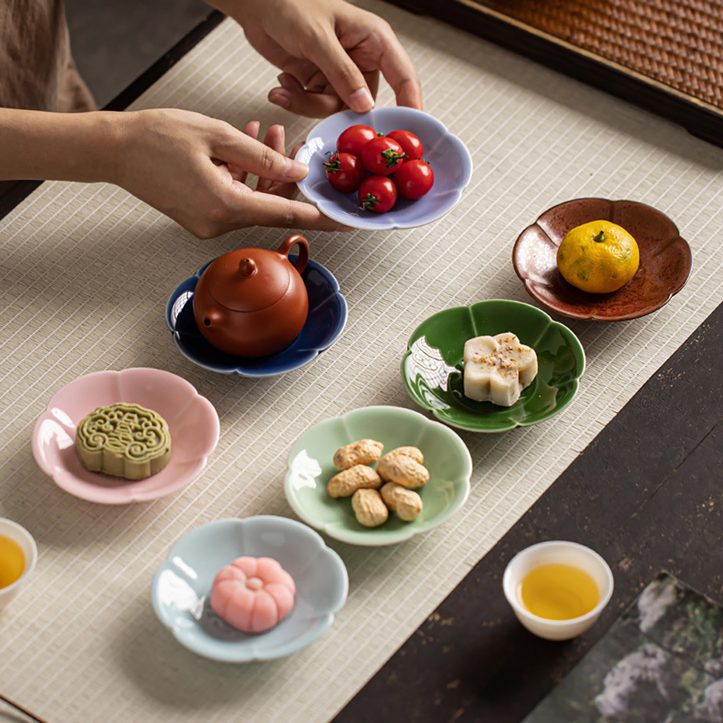 陶瓷莲花高脚盘水果盘禅意祥云碟家用高足茶点盘中式供佛盘点心碗