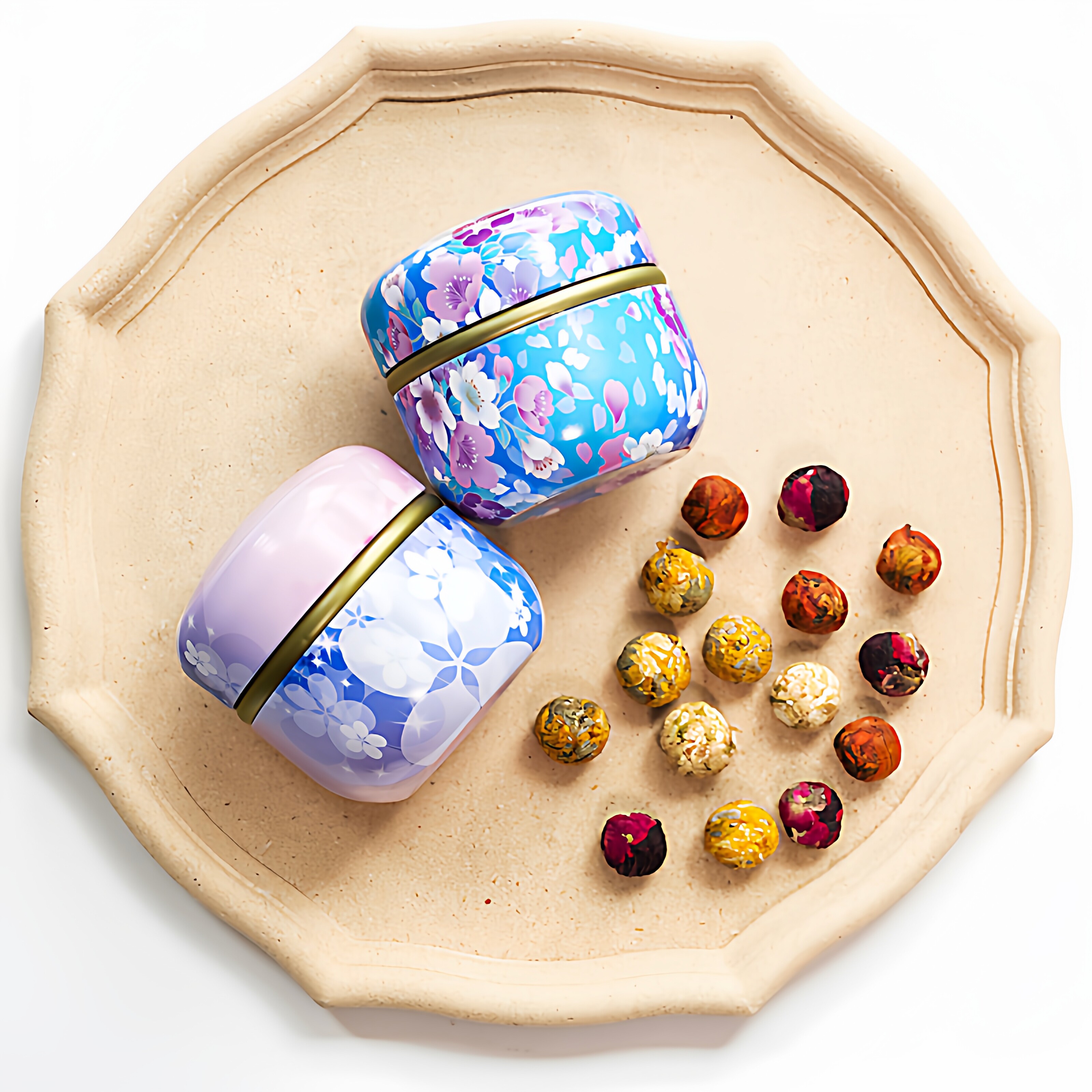 云南普洱花茶龙珠迷你版罐装茉莉玫瑰菊花球百合伴手礼盒8种口味