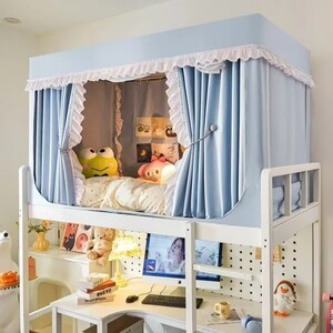 A类强遮光学生宿舍床帘蚊帐寝室上铺3开门回底拉链方帐可伸缩支架