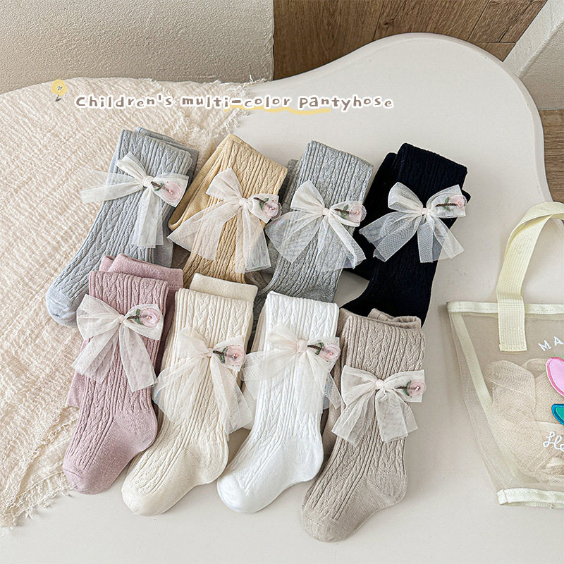 2025春款儿童袜子打底裤蝴蝶结外穿女童连裤袜大PP婴儿宝宝连体袜