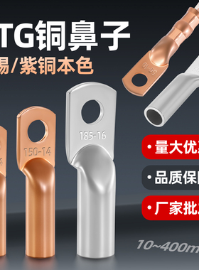 DTG紫铜鼻子接线端子线鼻压线管10/16/25/150/240平方加厚铜线耳
