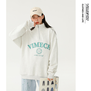 VIMECH春季男女翻领polo立领卫衣宽松上衣学院美式复古校园风外套