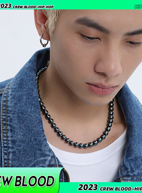 CREW欧美复古天然贝壳黑色珍珠项链男女锁骨嘻哈个性百搭hiphop