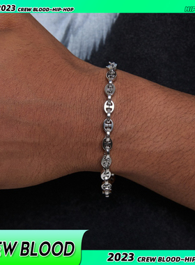 CREW欧美猪鼻子拼接手链钛钢男hiphop小众美式时尚街头手饰礼物