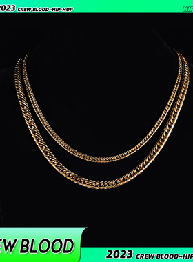 CREW欧美喜平多么切割喜平古巴项链钛钢健身小众hiphop叠戴街头
