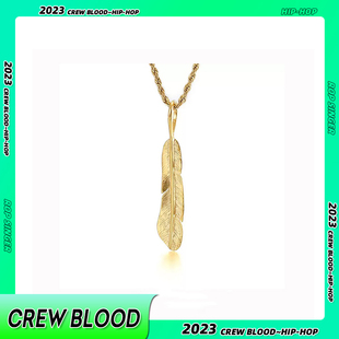 CREW欧美复古羽毛吊坠项链钛钢小众个性 高级感嘻哈送男友礼物