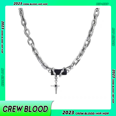 双层黑宝石缠绕钛钢锁骨链男女