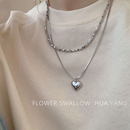 译花漾爱心双层叠戴项链女ins冷淡风毛衣链小众个性 FLOWERWALL 潮