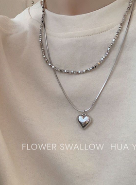 FLOWERWALL 译花漾爱心双层叠戴项链女ins冷淡风毛衣链小众个性潮