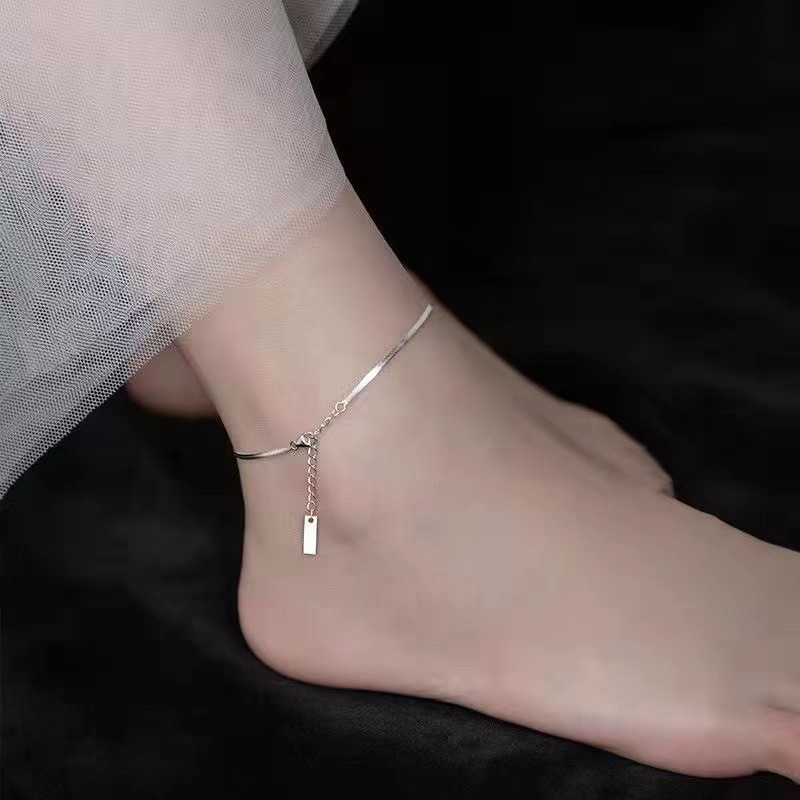 银色扁形蛇骨脚链女气质百搭款冷淡风性感足链女刀片细脚踝链腿链