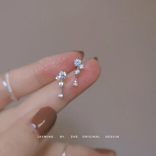 925银 跳动的音符 法式迷人吊坠耳钉 灵动优雅闪耀气质简约耳饰潮