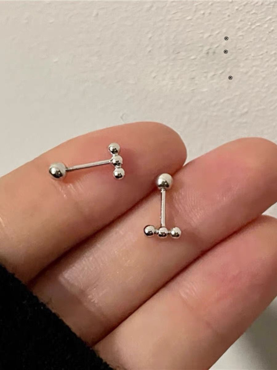 不掉色防丢圆珠耳钉耳骨钉旋转螺丝拧扣简约气质耳环睡觉不用摘
