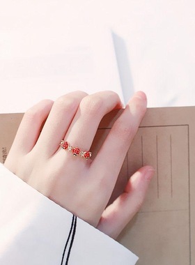 少女心小草莓韩国甜美风学生尾戒