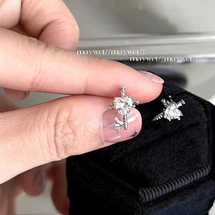 禁锢十字架爱心耳骨之心耳钉耳蜗钉小众锆石小众独特甜酷耳环耳饰