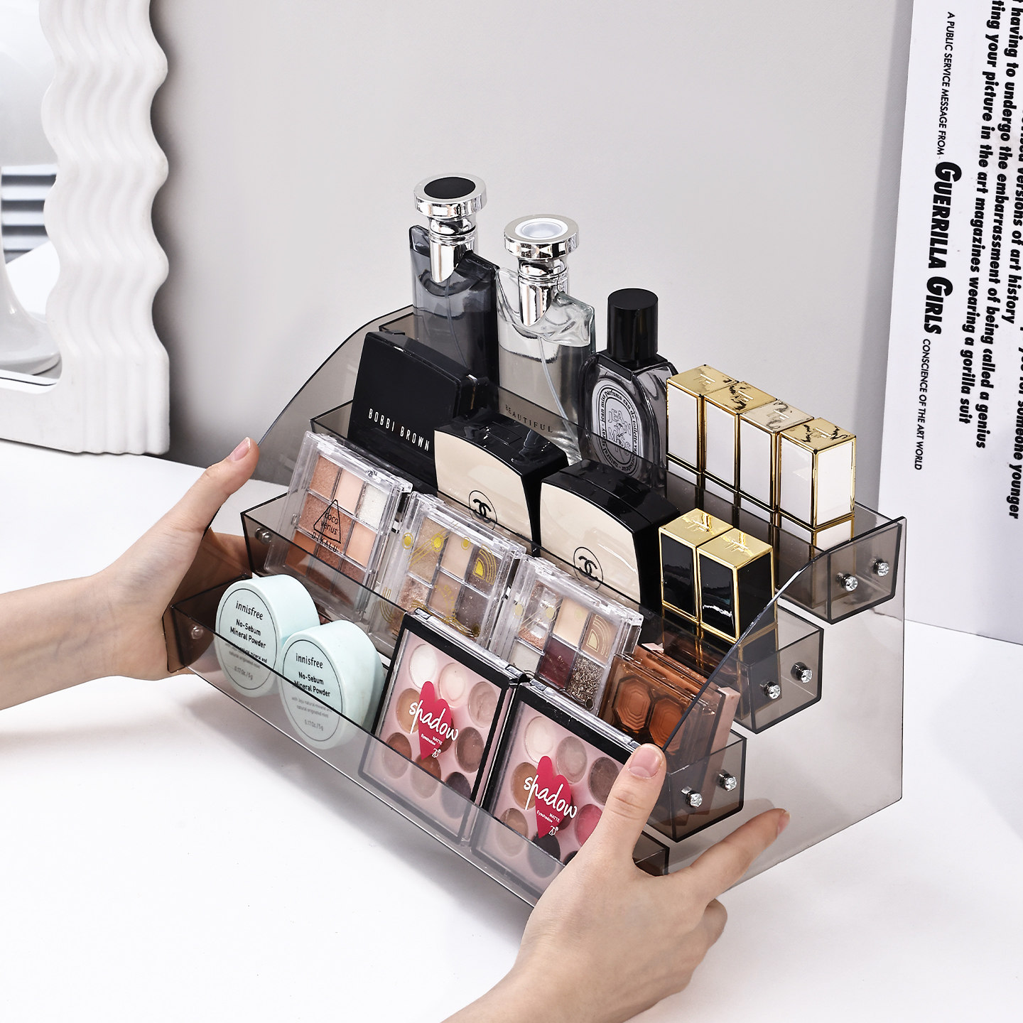 化妆品收纳盒桌面高级感亚克力阶梯架梳妆台护肤品眼影口红置物架,收纳整理,桌面收纳盒,淘宝优惠券,粉丝福利购,淘宝优惠卷