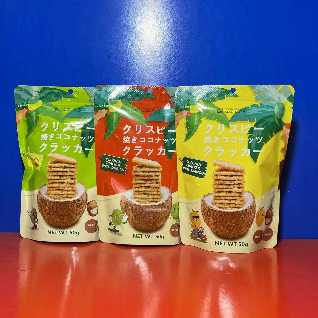 MY PHUONG FOOD椰子薄脆饼干原味榴莲味芒果味50克零食临期特价