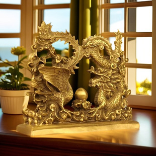 黄铜龙摆件双龙戏珠龙凤呈祥吉祥珠联璧合家居客厅卧室结婚礼品o